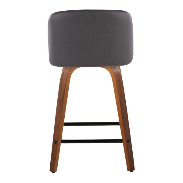 Toriano 24 Inch Mid Century Modern Walnut Grey Swivel Stools Set of 2 4