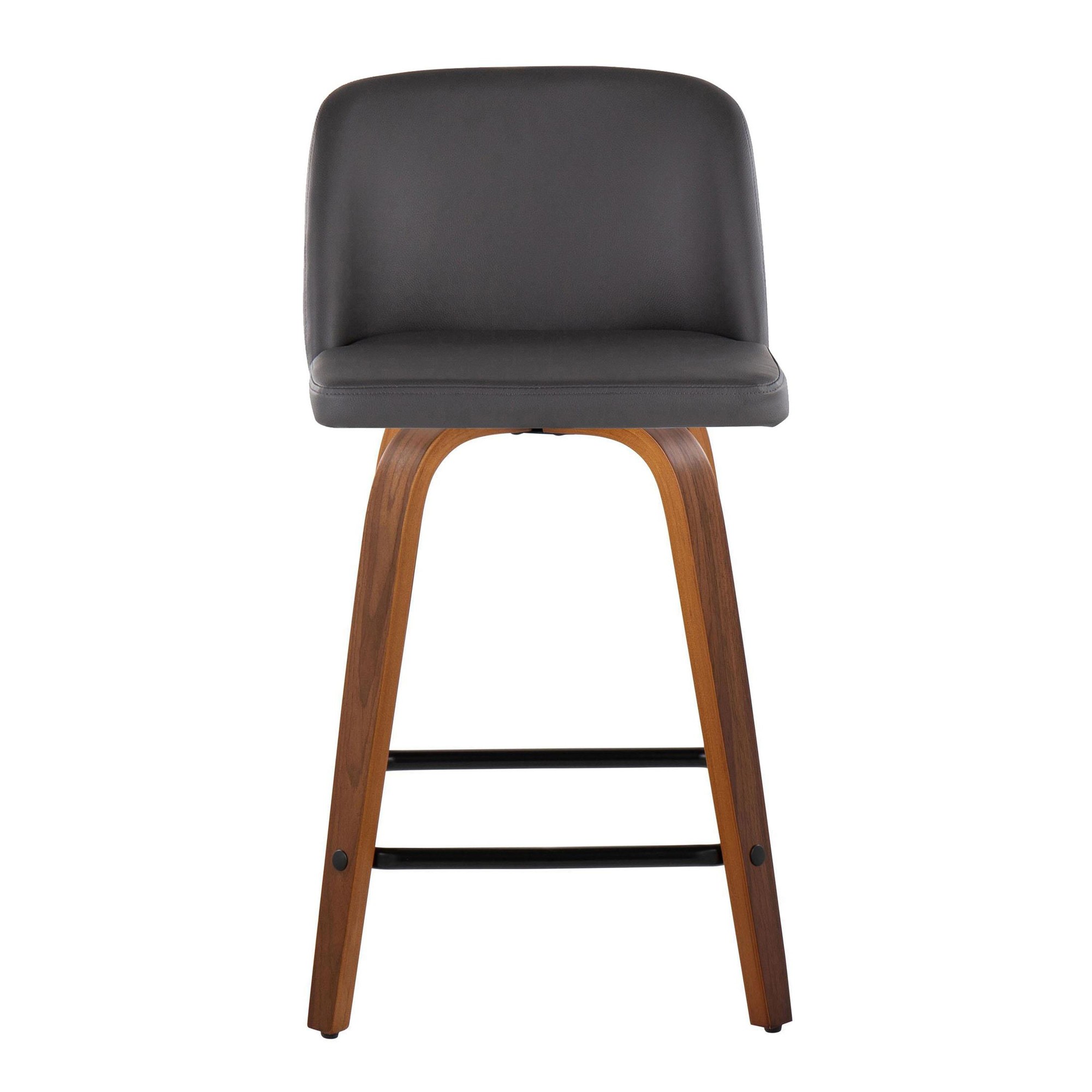 Toriano 24 Inch Mid-Century Modern Walnut Grey Swivel Stools (Set of 2) 6 Toriano 24 Inch Mid-Century Modern Walnut Grey Swivel Stools (Set of 2) - Image 6