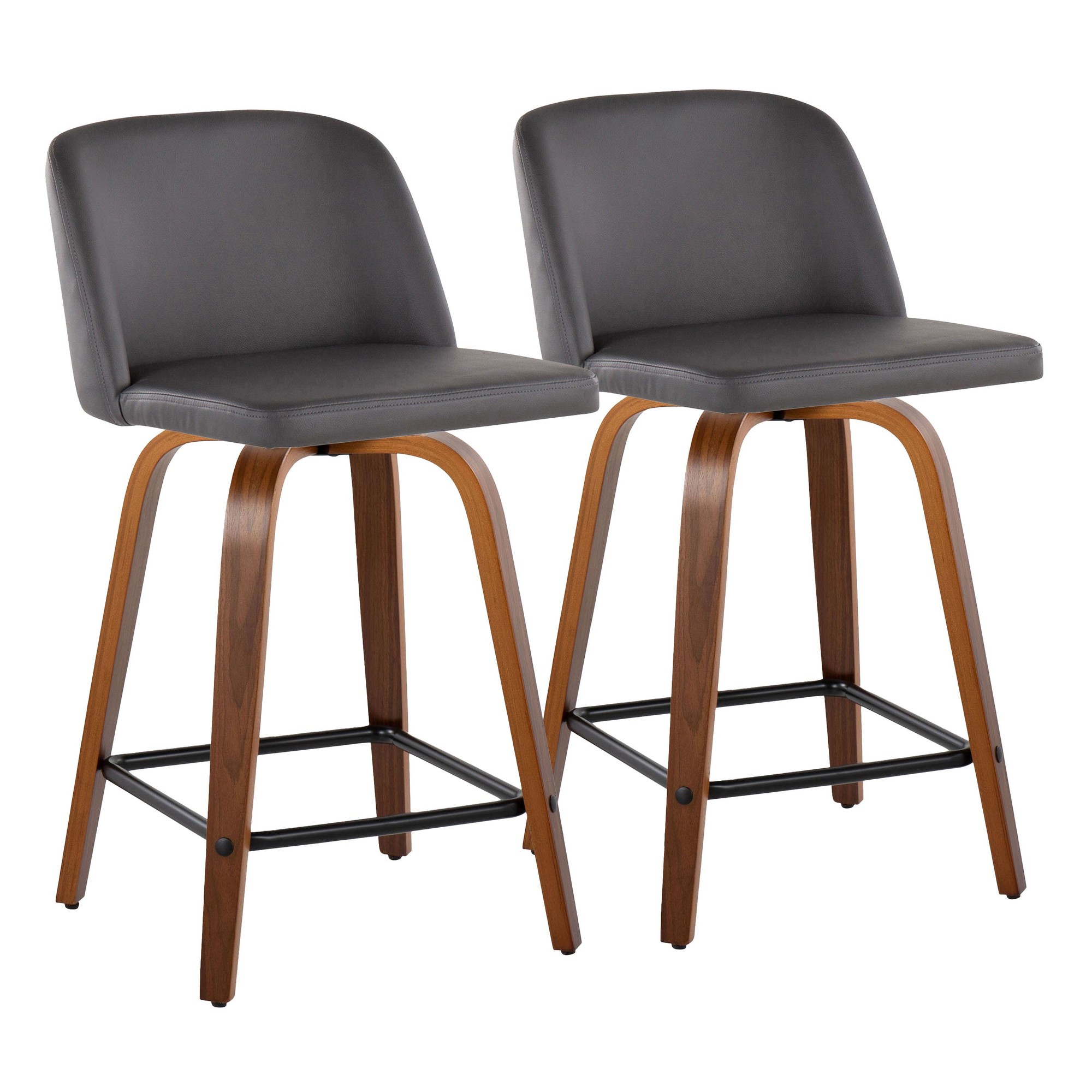 Toriano 24 Inch Mid-Century Modern Walnut Grey Swivel Stools (Set of 2) 1 Toriano 24 Inch Mid-Century Modern Walnut Grey Swivel Stools (Set of 2)
