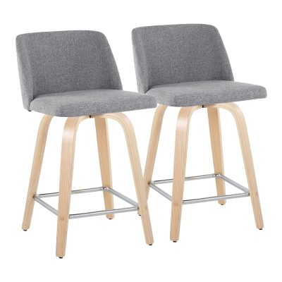 Toriano 24-Inch Natural Wood Grey Contemporary Swivel Stools (Set of 2)