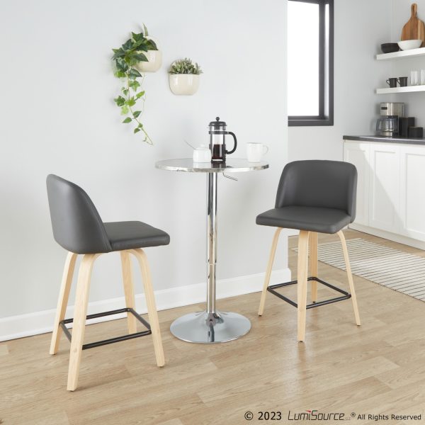 Toriano 24 Inch NaturalGrey Contemporary Swivel Counter Stools Set of 2 1