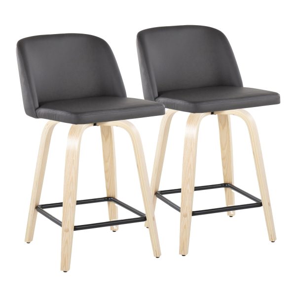 Toriano 24 Inch NaturalGrey Contemporary Swivel Counter Stools Set of 2 2