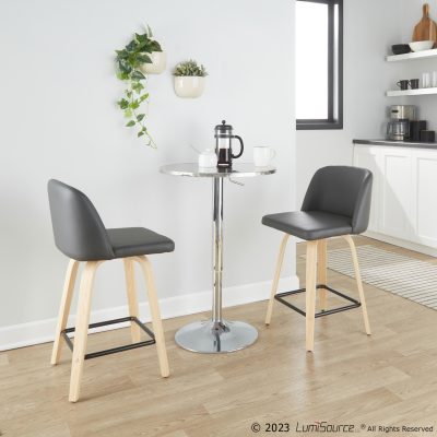 Toriano 24-Inch Natural/Grey Contemporary Swivel Counter Stools (Set of 2)