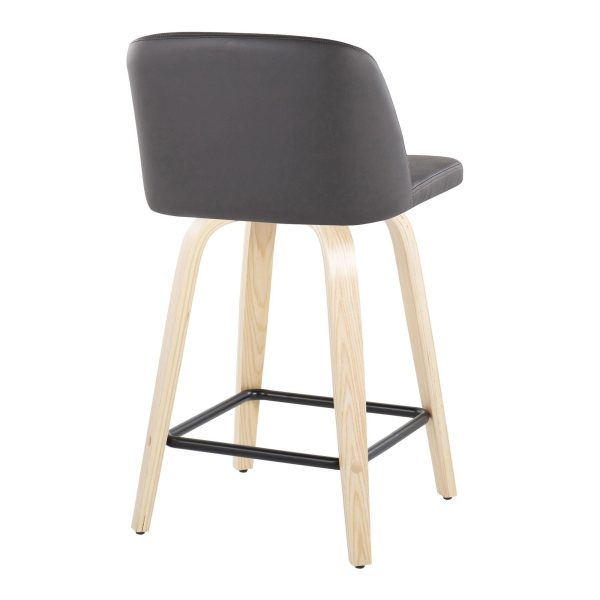Toriano 24 Inch NaturalGrey Contemporary Swivel Counter Stools Set of 2 5