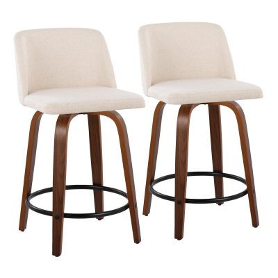 Toriano 24-Inch Walnut Mid-Century Modern Swivel Counter Stools (Set of 2)