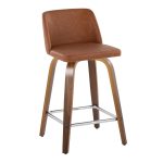 Toriano 24-Inch Walnut Wood Camel Swivel Counter Stools (Set of 2)