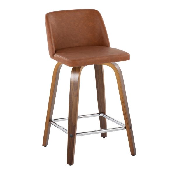 Toriano 24 Inch Walnut Wood Camel Swivel Counter Stools Set of 2 1