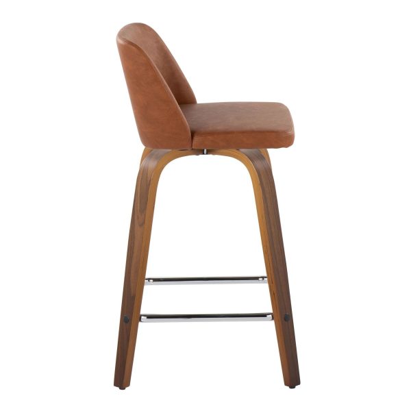 Toriano 24 Inch Walnut Wood Camel Swivel Counter Stools Set of 2 2