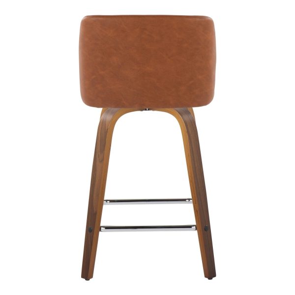 Toriano 24 Inch Walnut Wood Camel Swivel Counter Stools Set of 2 4