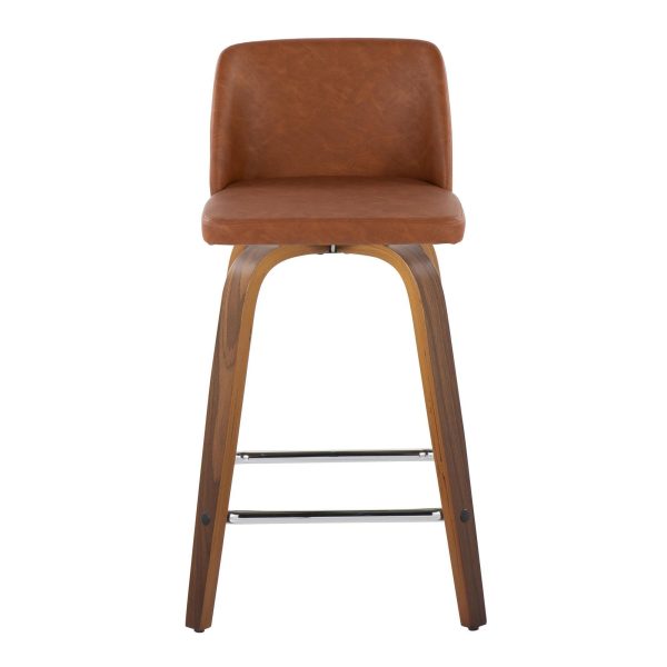 Toriano 24 Inch Walnut Wood Camel Swivel Counter Stools Set of 2 5