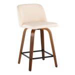 Toriano 24-Inch Walnut Wood Cream Faux Leather Swivel Stool (Set of 2)