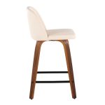Toriano 24-Inch Walnut Wood Cream Faux Leather Swivel Stool (Set of 2)