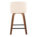 Toriano 24-Inch Walnut Wood Cream Faux Leather Swivel Stool (Set of 2)