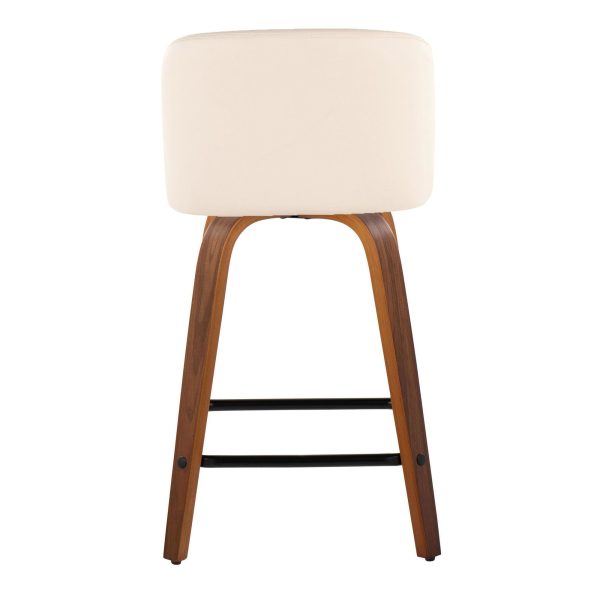 Toriano 24 Inch Walnut Wood Cream Faux Leather Swivel Stool Set of 2 4