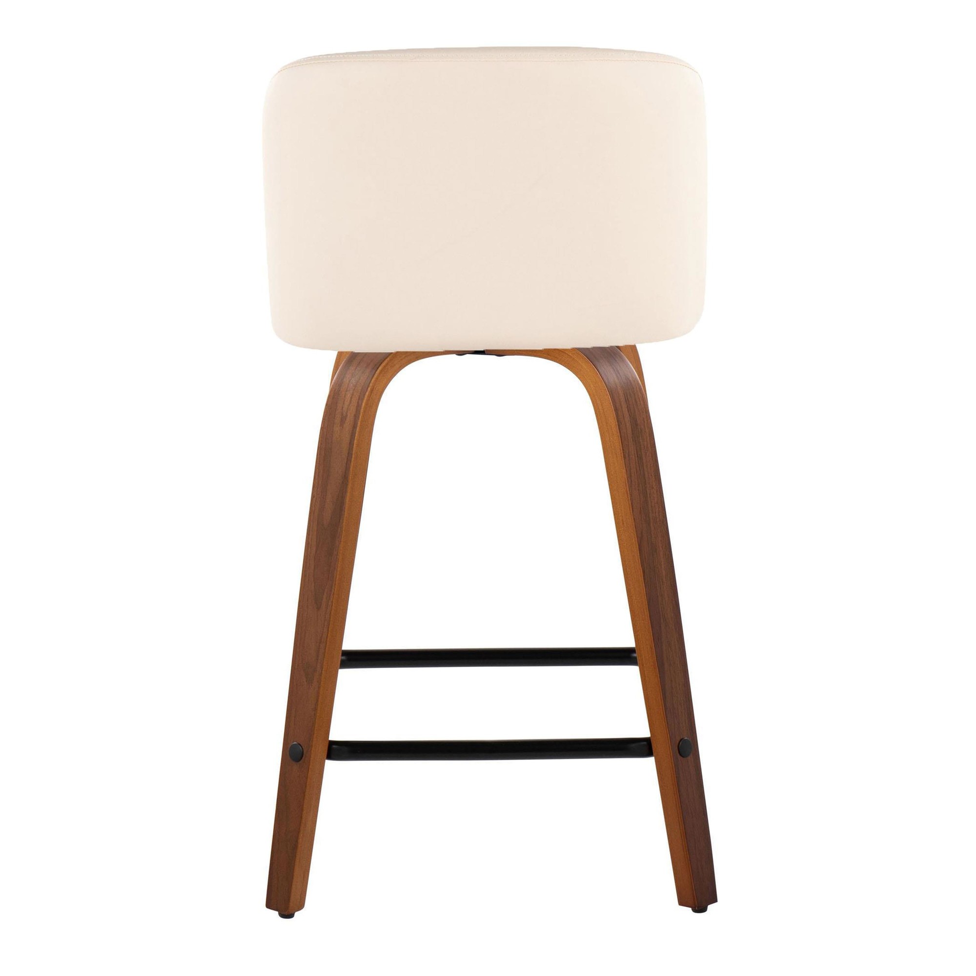 Toriano 24-Inch Walnut Wood Cream Faux Leather Swivel Stool (Set of 2) 5 Toriano 24-Inch Walnut Wood Cream Faux Leather Swivel Stool (Set of 2) - Image 5