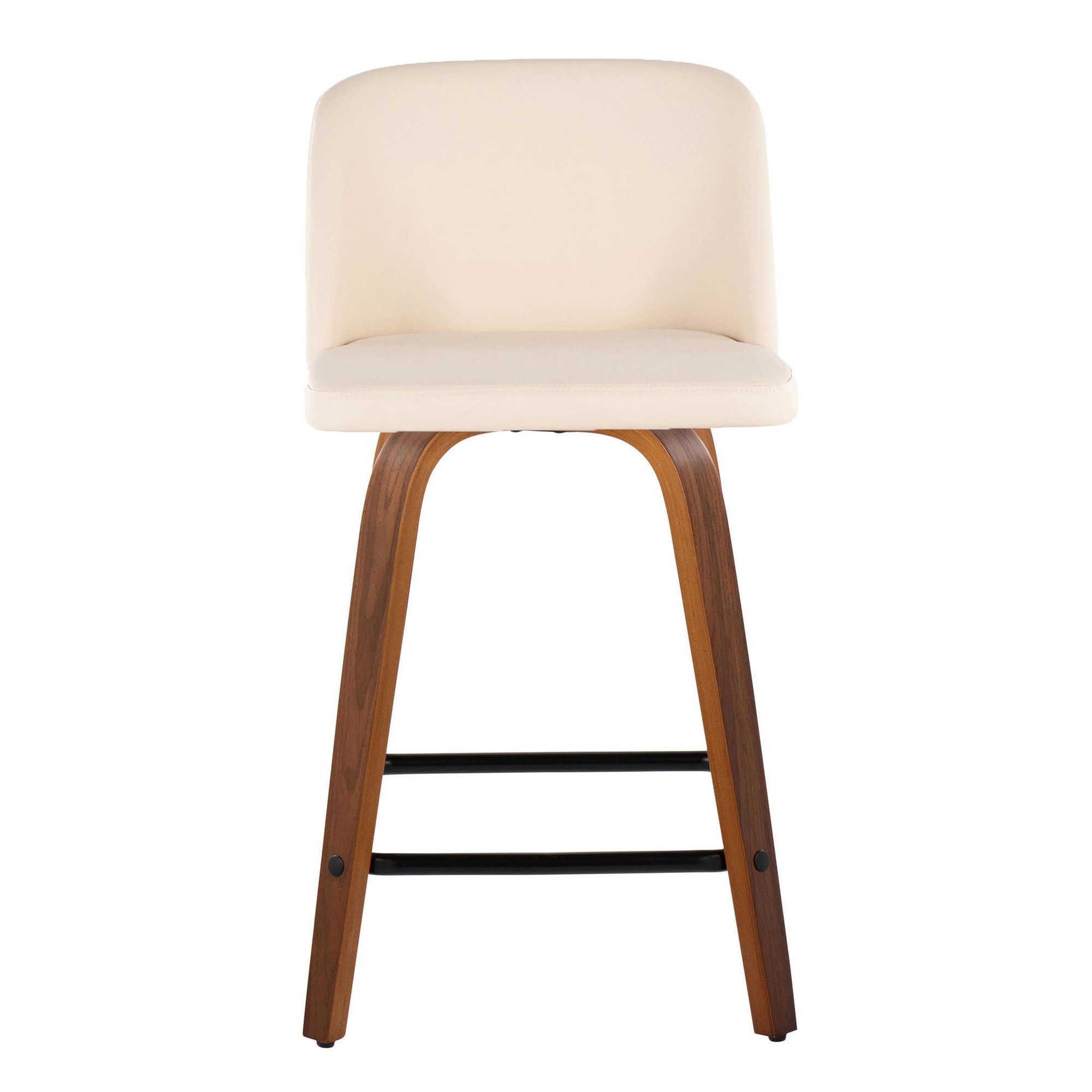 Toriano 24-Inch Walnut Wood Cream Faux Leather Swivel Stool (Set of 2) 6 Toriano 24-Inch Walnut Wood Cream Faux Leather Swivel Stool (Set of 2) - Image 6