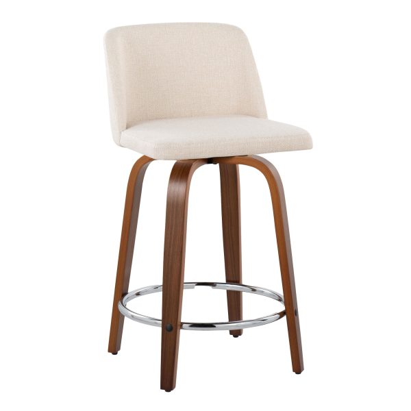 Toriano 24 Inch Walnut Wood Mid Century Modern Swivel Stools Set of 2 1