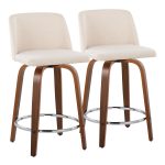Toriano 24-Inch Walnut Wood Mid-Century Modern Swivel Stools (Set of 2) 8 Toriano 24-Inch Walnut Wood Mid-Century Modern Swivel Stools (Set of 2)
