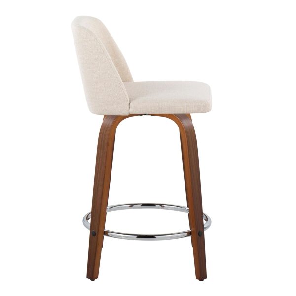 Toriano 24 Inch Walnut Wood Mid Century Modern Swivel Stools Set of 2 2