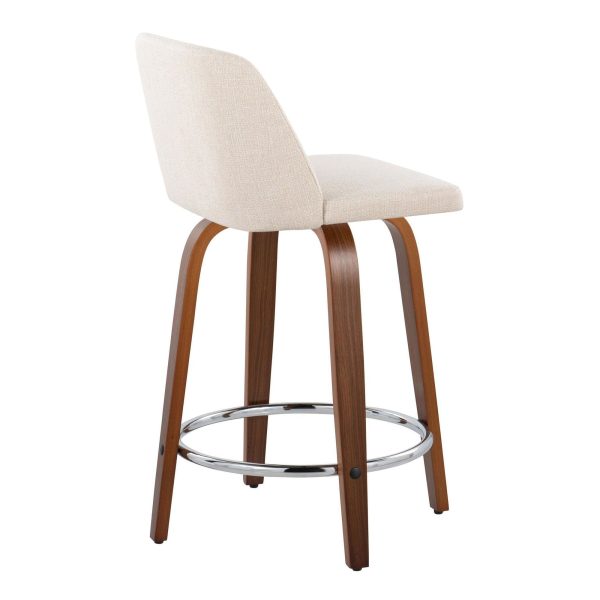 Toriano 24 Inch Walnut Wood Mid Century Modern Swivel Stools Set of 2 3
