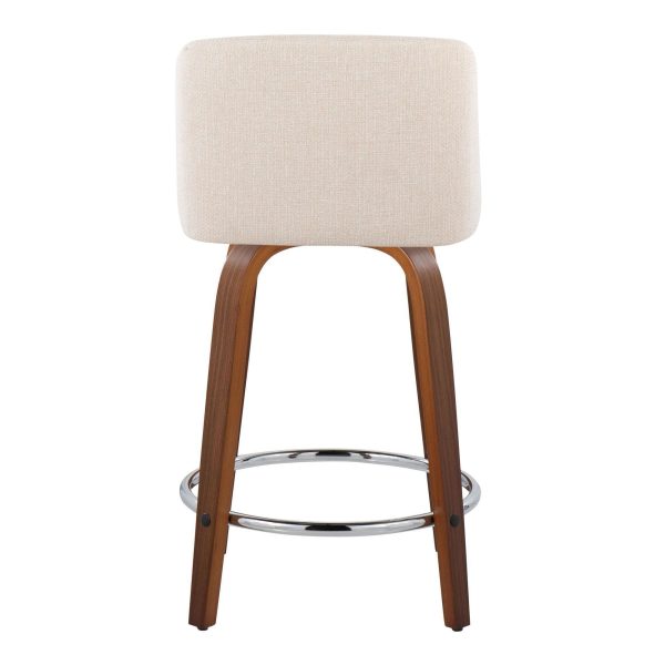 Toriano 24 Inch Walnut Wood Mid Century Modern Swivel Stools Set of 2 4