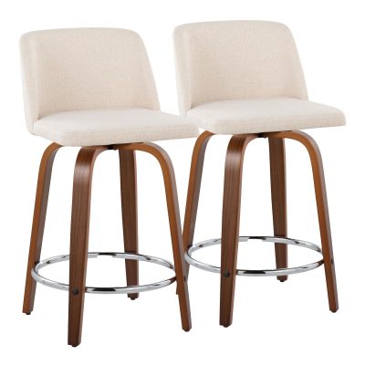 Toriano 24-Inch Walnut Wood Mid-Century Modern Swivel Stools (Set of 2)
