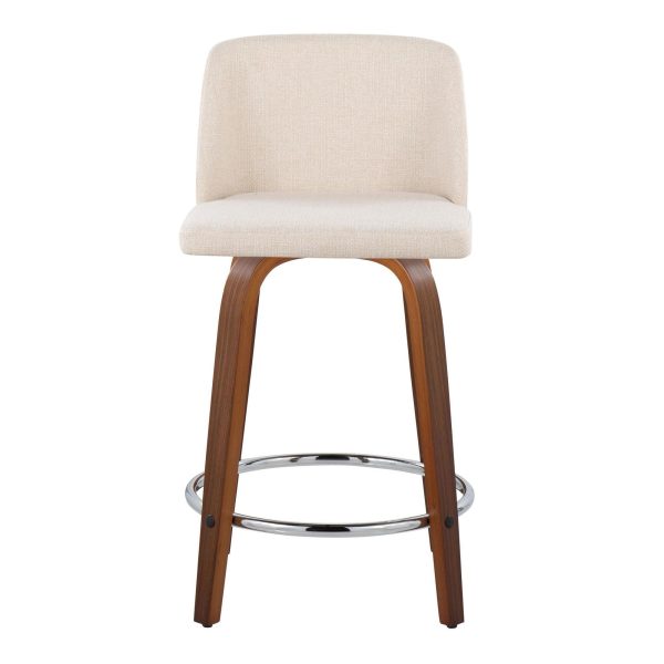 Toriano 24 Inch Walnut Wood Mid Century Modern Swivel Stools Set of 2 5