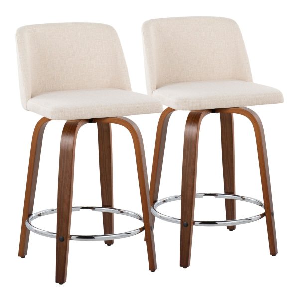Toriano 24 Inch Walnut Wood Mid Century Modern Swivel Stools Set of 2