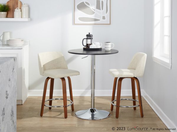 Toriano 24 Inch Walnut and Cream Mid Century Swivel Stools Set of 2 2