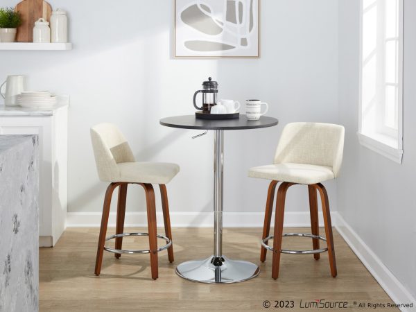Toriano 24 Inch Walnut and Cream Mid Century Swivel Stools Set of 2 3