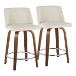 Toriano 24-Inch Walnut and Cream Mid-Century Swivel Stools (Set of 2) 16 Toriano 24-Inch Walnut and Cream Mid-Century Swivel Stools (Set of 2)