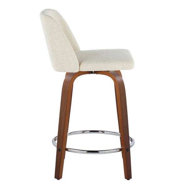 Toriano 24 Inch Walnut and Cream Mid Century Swivel Stools Set of 2 6