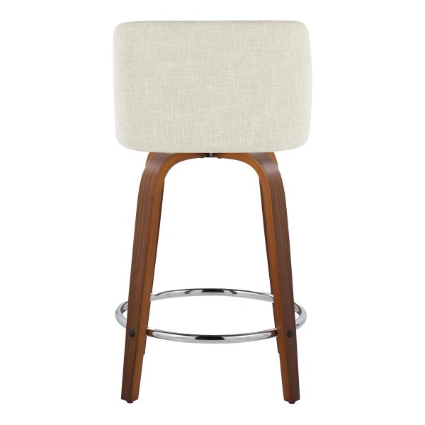 Toriano 24 Inch Walnut and Cream Mid Century Swivel Stools Set of 2 8