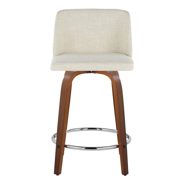 Toriano 24 Inch Walnut and Cream Mid Century Swivel Stools Set of 2 9