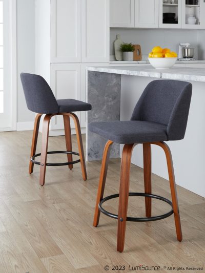 Toriano 24 Mid-Century Modern Blue Swivel Counter Stools (Set of 2)