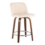 Toriano 24" Mid-Century Modern Swivel Counter Stools in Walnut and Cream Faux Leather (Set of 2) (Set of 2)