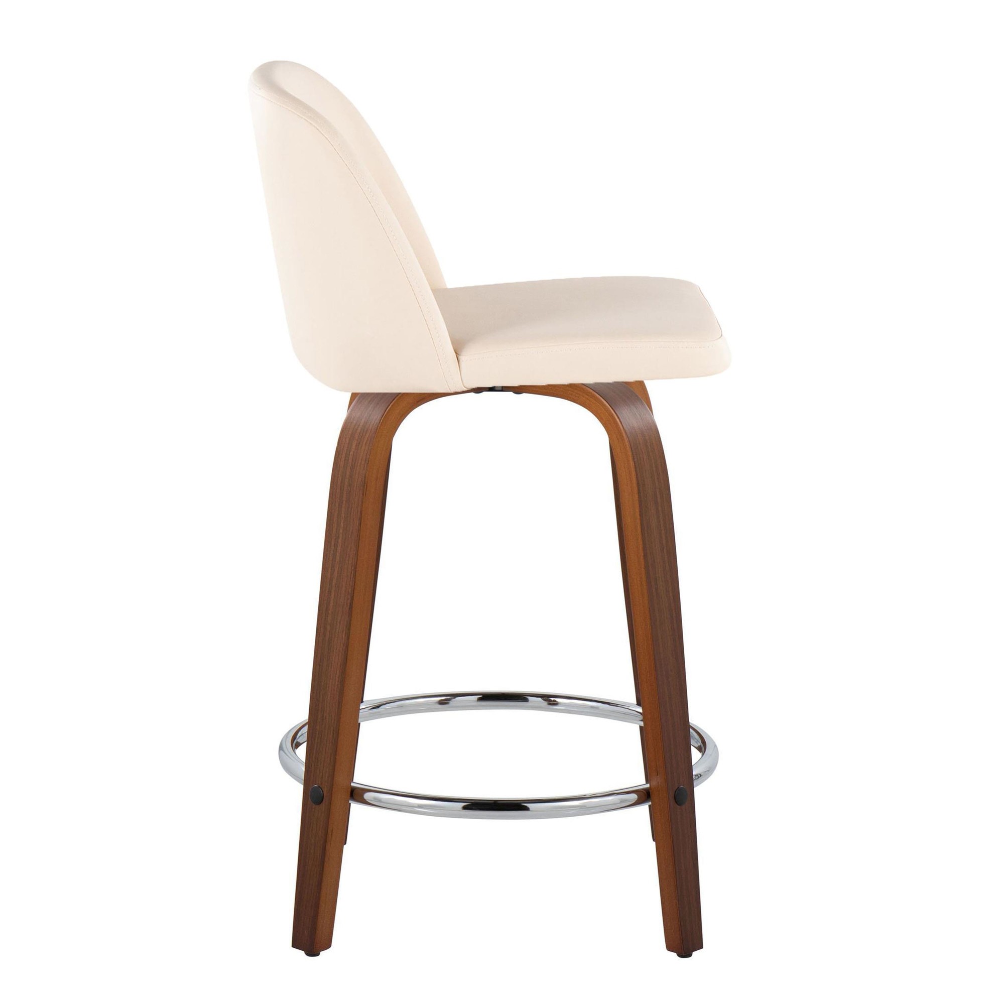 Toriano 24" Mid-Century Modern Swivel Counter Stools in Walnut and Cream Faux Leather (Set of 2) (Set of 2) 3 Toriano 24" Mid-Century Modern Swivel Counter Stools in Walnut and Cream Faux Leather (Set of 2) (Set of 2) - Image 3