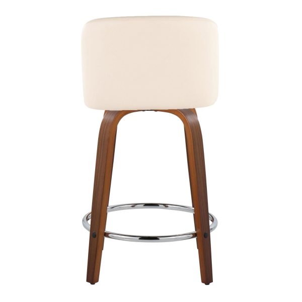 Toriano 24 Mid Century Modern Swivel Counter Stools in Walnut and Cream Faux Leather Set of 2 Set of 2 4
