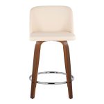 Toriano 24" Mid-Century Modern Swivel Counter Stools in Walnut and Cream Faux Leather (Set of 2) (Set of 2)