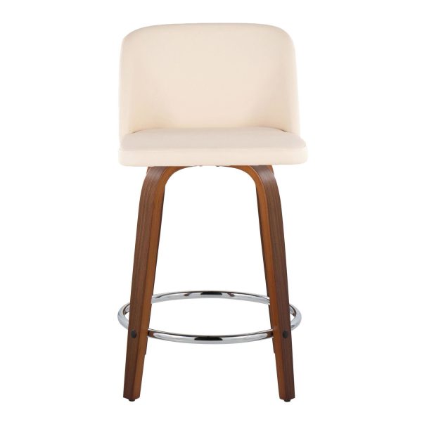 Toriano 24 Mid Century Modern Swivel Counter Stools in Walnut and Cream Faux Leather Set of 2 Set of 2 5