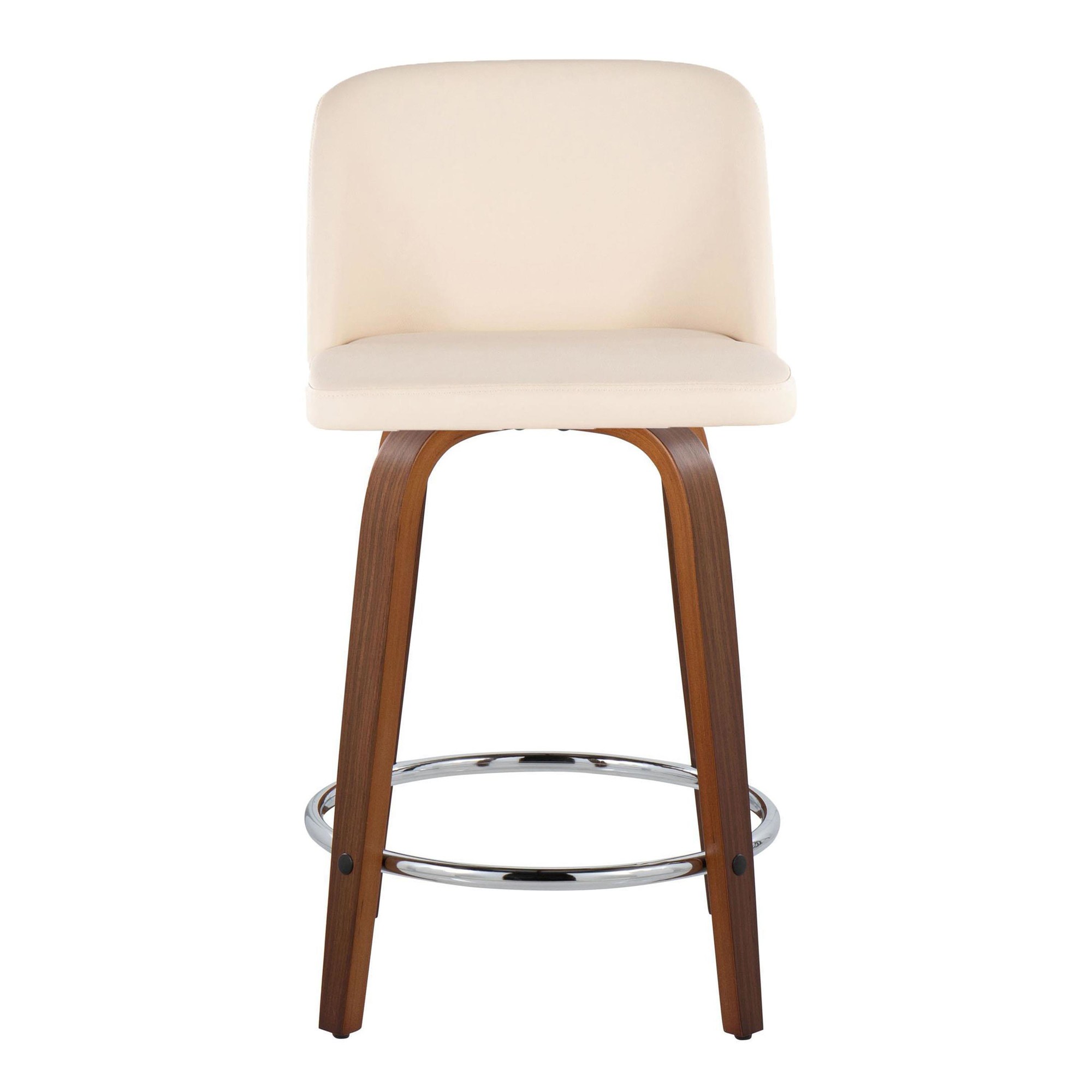 Toriano 24" Mid-Century Modern Swivel Counter Stools in Walnut and Cream Faux Leather (Set of 2) (Set of 2) 6 Toriano 24" Mid-Century Modern Swivel Counter Stools in Walnut and Cream Faux Leather (Set of 2) (Set of 2) - Image 6