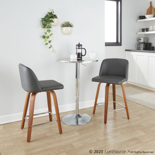 Toriano 24 Mid Century Modern Walnut Grey Swivel Stools Set of 2 1