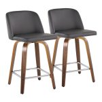Toriano 24 Mid-Century Modern Walnut Grey Swivel Stools (Set of 2) 12 Toriano 24 Mid-Century Modern Walnut Grey Swivel Stools (Set of 2)