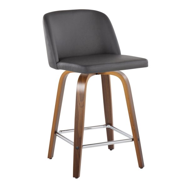 Toriano 24 Mid Century Modern Walnut Grey Swivel Stools Set of 2 3