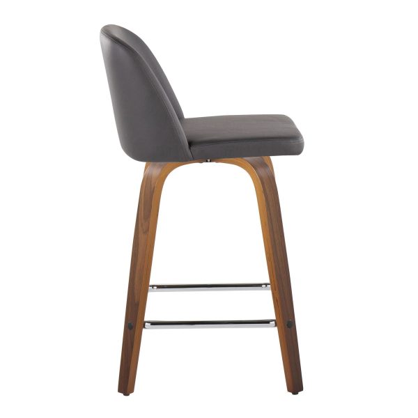 Toriano 24 Mid Century Modern Walnut Grey Swivel Stools Set of 2 4