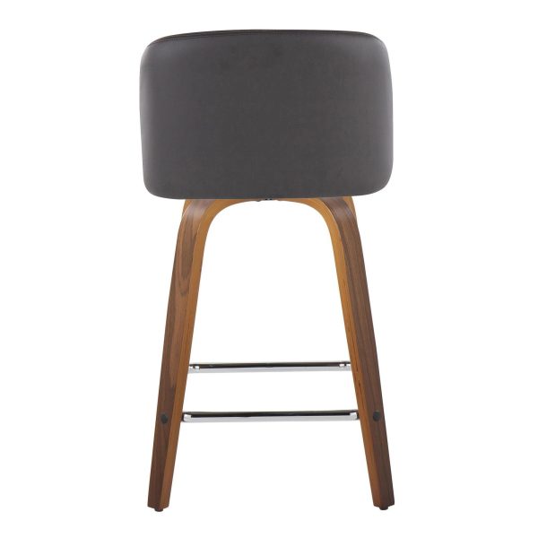 Toriano 24 Mid Century Modern Walnut Grey Swivel Stools Set of 2 6