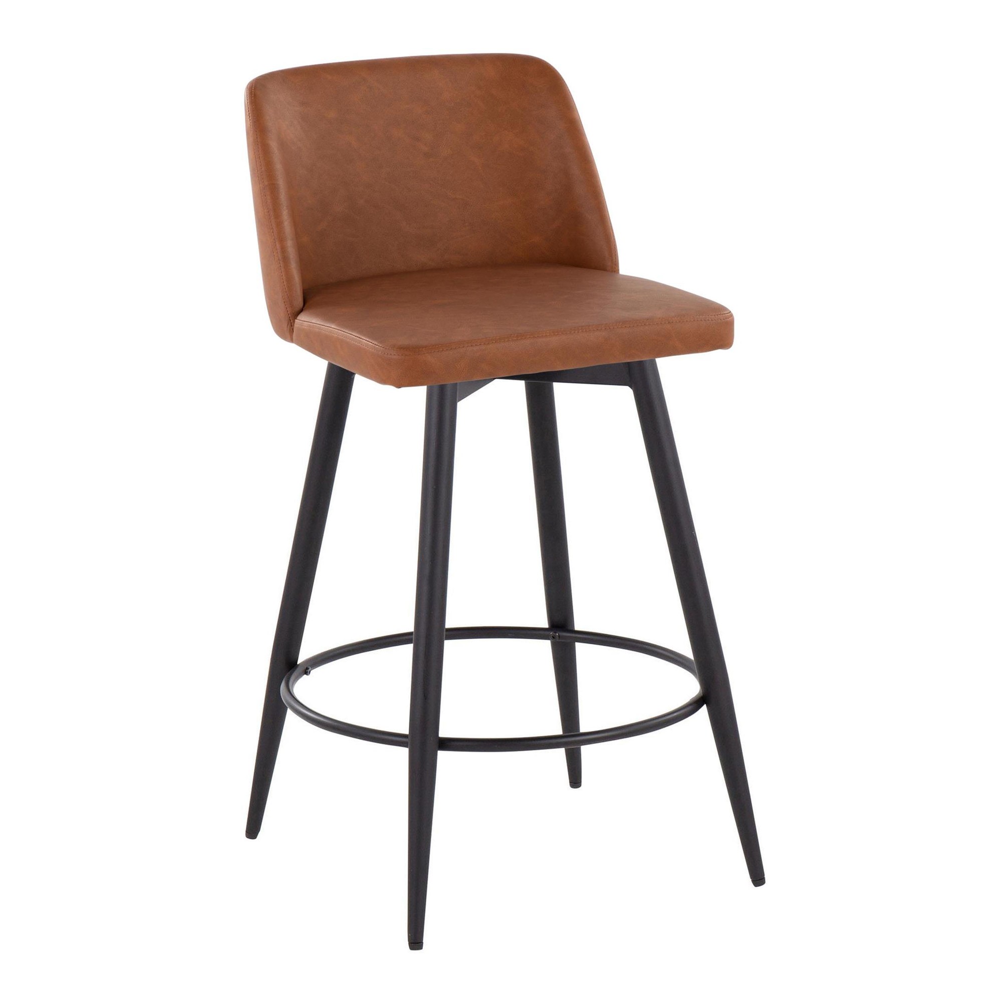 Toriano 26" Camel Faux Leather Contemporary Swivel Counter Stools (Set of 2) 2 Toriano 26" Camel Faux Leather Contemporary Swivel Counter Stools (Set of 2) - Image 2