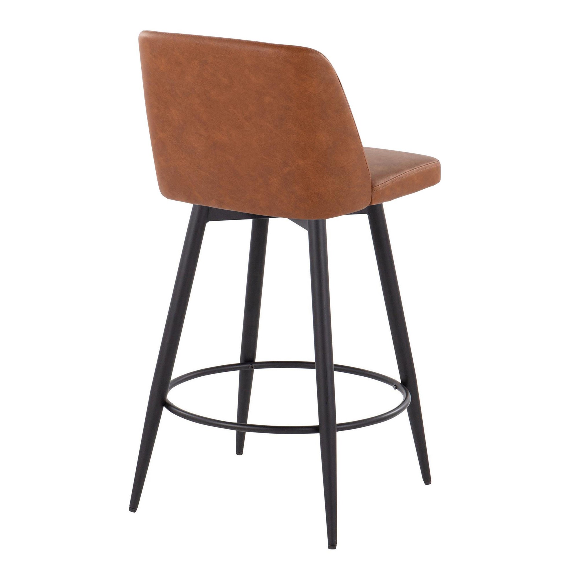 Toriano 26" Camel Faux Leather Contemporary Swivel Counter Stools (Set of 2) 4 Toriano 26" Camel Faux Leather Contemporary Swivel Counter Stools (Set of 2) - Image 4