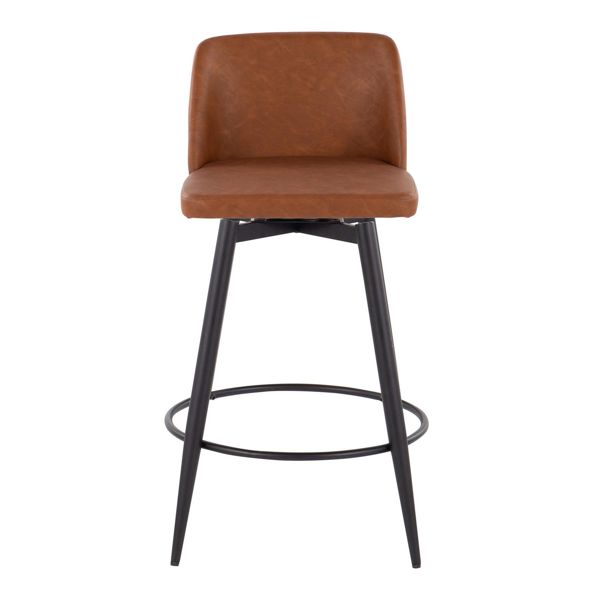 Toriano 26" Camel Faux Leather Contemporary Swivel Counter Stools (Set of 2) 6 Toriano 26" Camel Faux Leather Contemporary Swivel Counter Stools (Set of 2) - Image 6