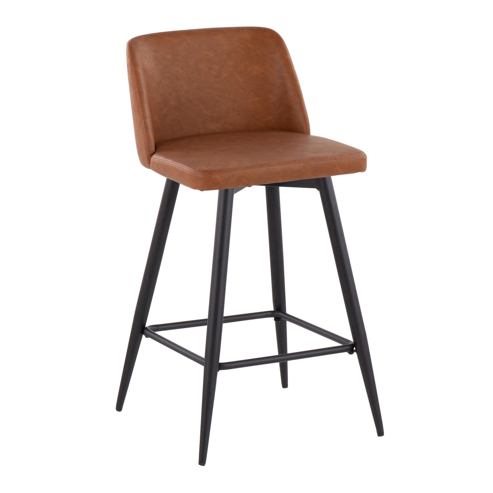 Toriano 26 Contemporary Camel Faux Leather Swivel Counter Stools (Set of 2) 2 Toriano 26 Contemporary Camel Faux Leather Swivel Counter Stools (Set of 2) - Image 2